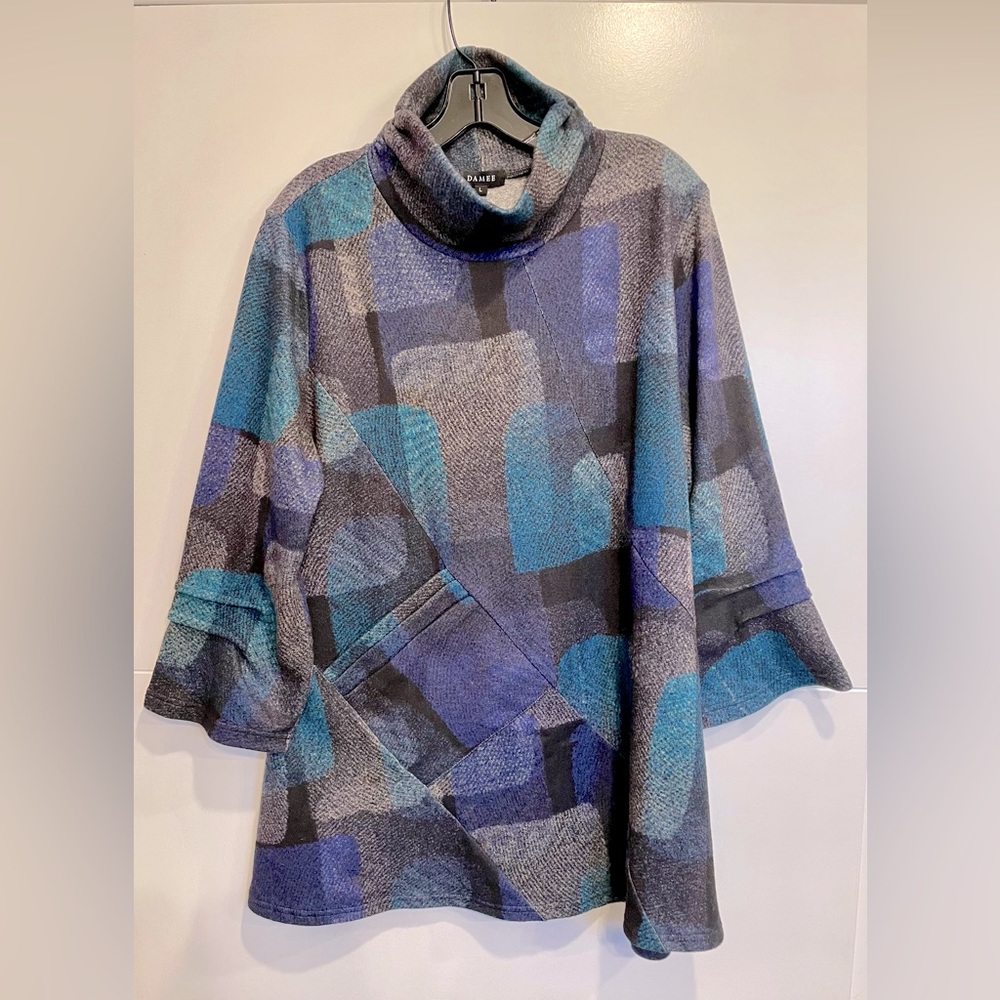 Colorful Mock Turtle Neck Tunic Top from Damee